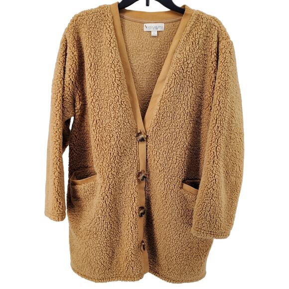 Koolaburra by‎ Ugg Popcorn Sherpa Cardigan Tan Camel Womens Large Pre-Owned - Picture 1 of 6